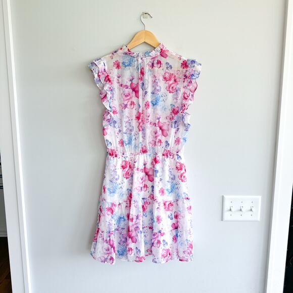 BB Dakota Steve Madden Floral Vibes Ruffle Trim Sleeve Dress Pink M - Picture 4 of 9